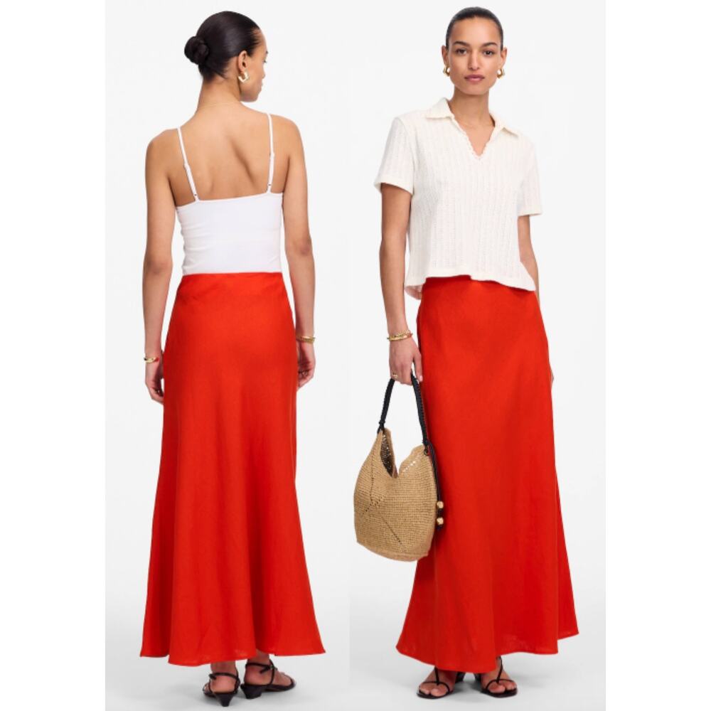 Madewell | NWT Linen Maxi Slip Skirt in Bright Flame Red | Sz 0
